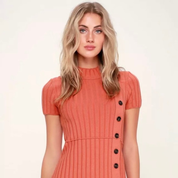 Free People Coral Ribbed ButtonFront Sweater Dress - Picture 7 of 7